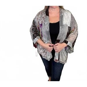 NEW YOUNG THREADS multi print kimono in slate